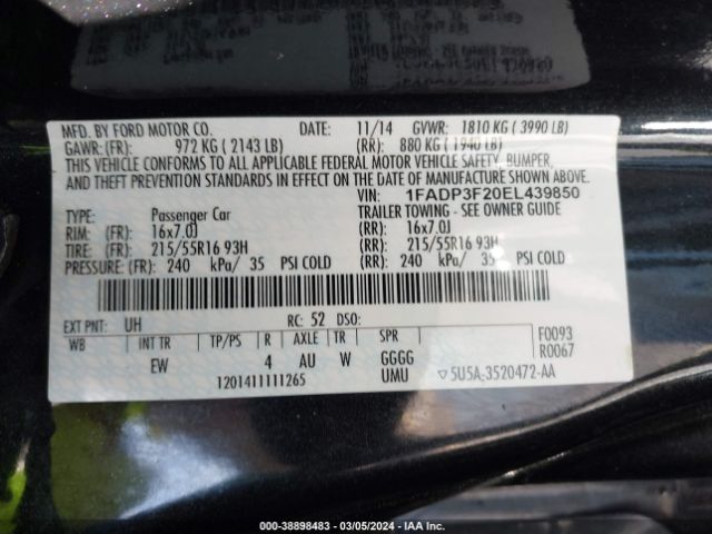 Photo 8 VIN: 1FADP3F20EL439850 - FORD FOCUS 