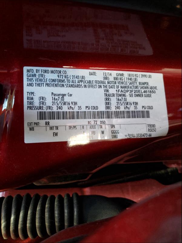 Photo 9 VIN: 1FADP3F20EL461850 - FORD FOCUS SE 