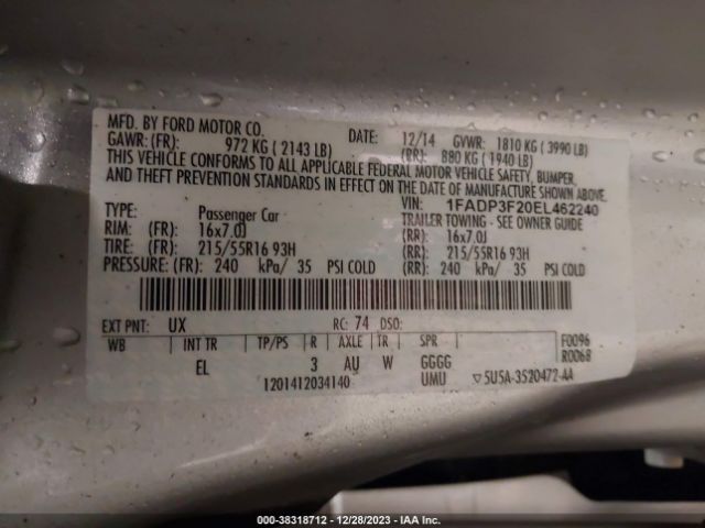 Photo 8 VIN: 1FADP3F20EL462240 - FORD FOCUS 