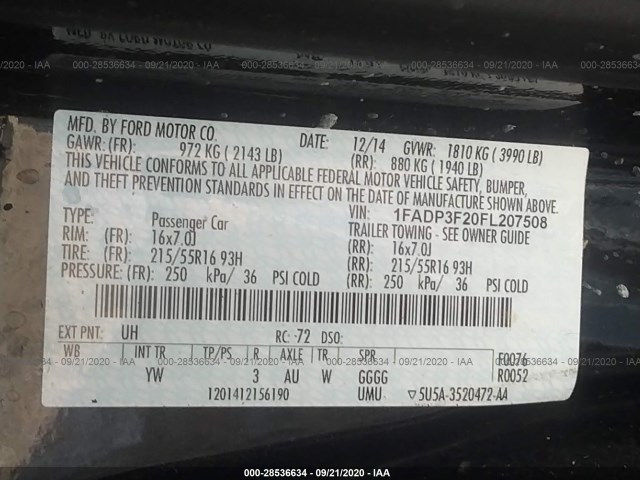 Photo 8 VIN: 1FADP3F20FL207508 - FORD FOCUS 