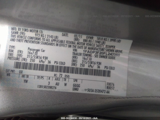 Photo 8 VIN: 1FADP3F20FL243960 - FORD FOCUS 