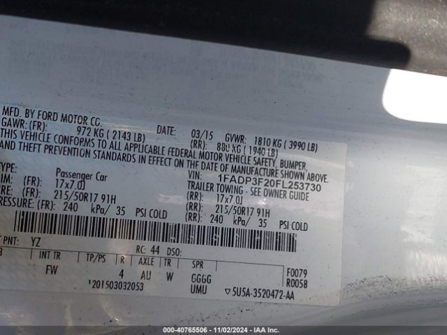 Photo 8 VIN: 1FADP3F20FL253730 - FORD FOCUS 