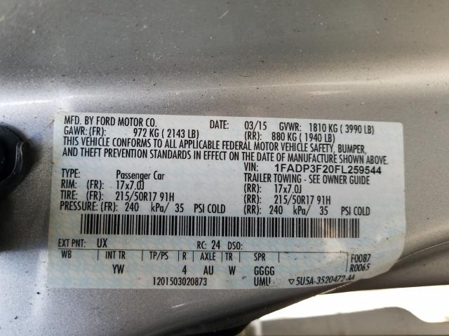 Photo 9 VIN: 1FADP3F20FL259544 - FORD FOCUS SE 