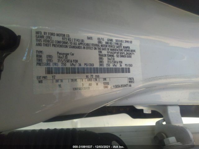 Photo 8 VIN: 1FADP3F20FL262671 - FORD FOCUS 