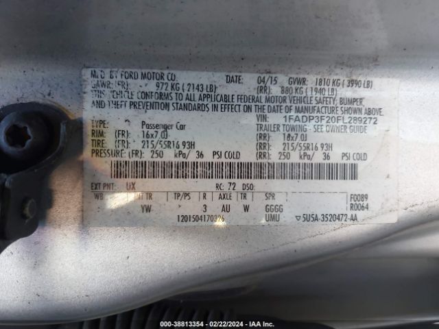 Photo 8 VIN: 1FADP3F20FL289272 - FORD FOCUS 