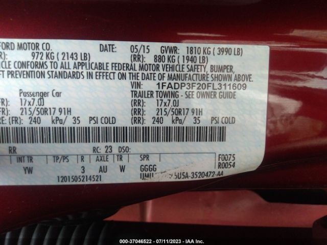 Photo 8 VIN: 1FADP3F20FL311609 - FORD FOCUS 