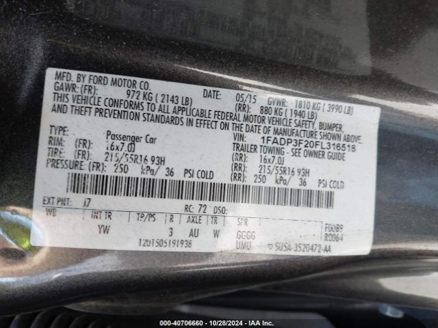 Photo 8 VIN: 1FADP3F20FL316518 - FORD FOCUS 