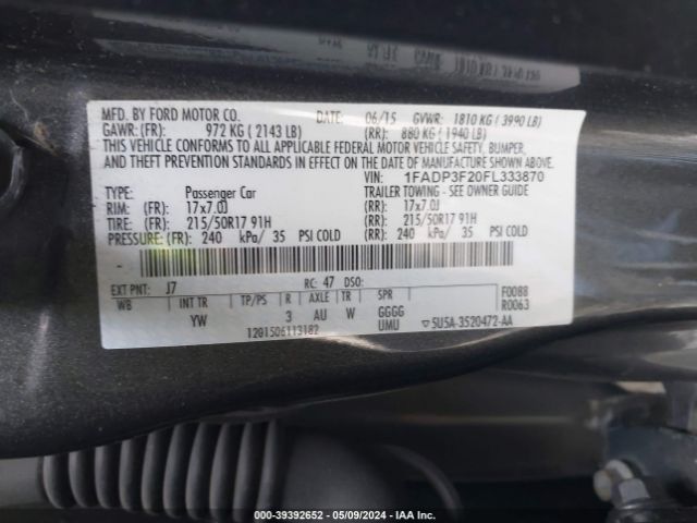 Photo 8 VIN: 1FADP3F20FL333870 - FORD FOCUS 