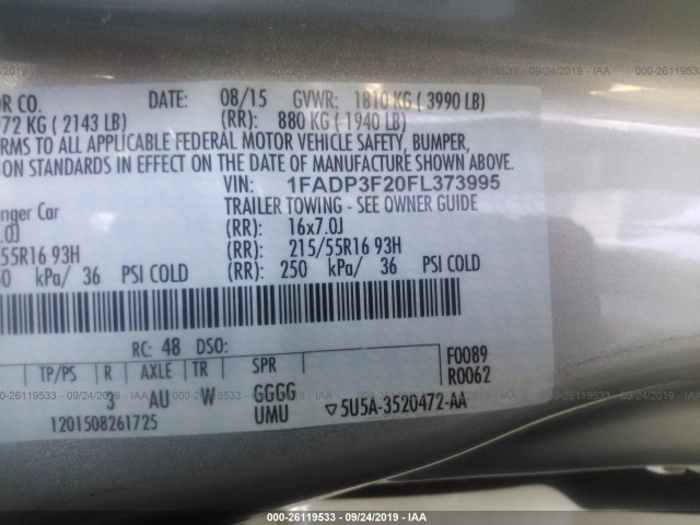 Photo 8 VIN: 1FADP3F20FL373995 - FORD FOCUS 