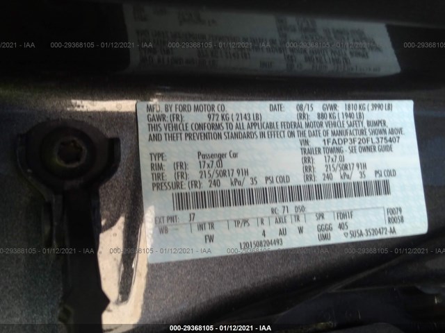 Photo 8 VIN: 1FADP3F20FL375407 - FORD FOCUS 