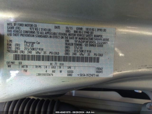 Photo 8 VIN: 1FADP3F20GL222981 - FORD FOCUS 