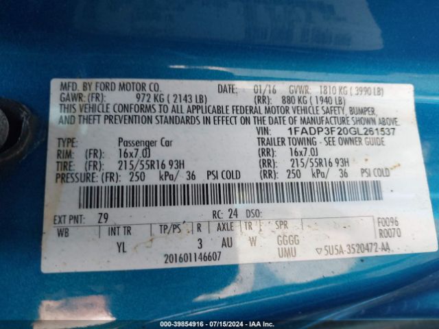 Photo 8 VIN: 1FADP3F20GL261537 - FORD FOCUS 