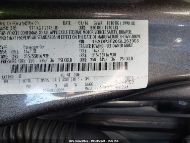 Photo 8 VIN: 1FADP3F20GL263305 - FORD FOCUS 