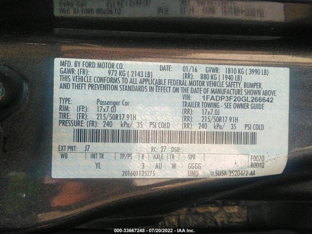 Photo 8 VIN: 1FADP3F20GL266642 - FORD FOCUS 