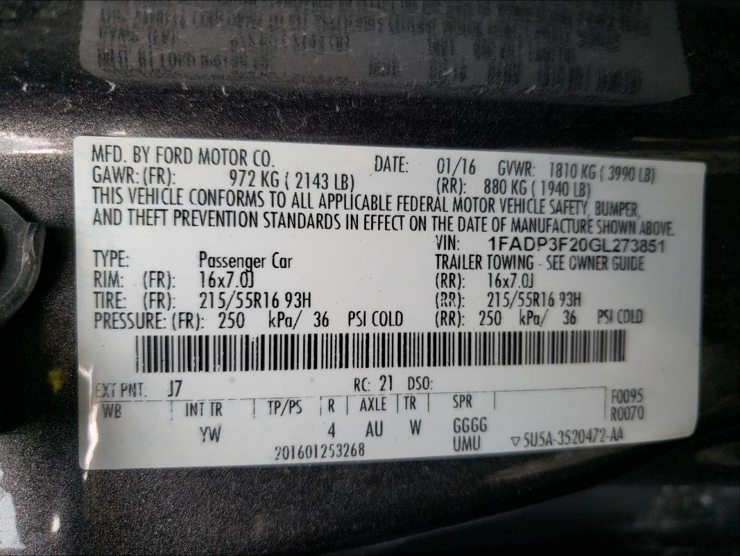 Photo 9 VIN: 1FADP3F20GL273851 - FORD FOCUS SE 