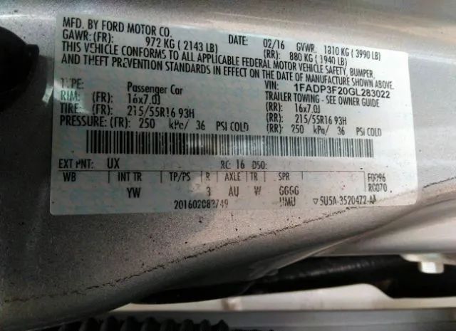 Photo 8 VIN: 1FADP3F20GL283022 - FORD FOCUS 