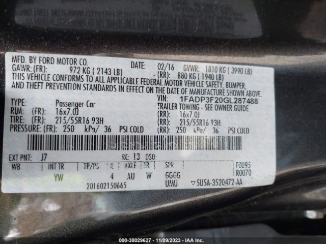 Photo 8 VIN: 1FADP3F20GL287488 - FORD FOCUS 