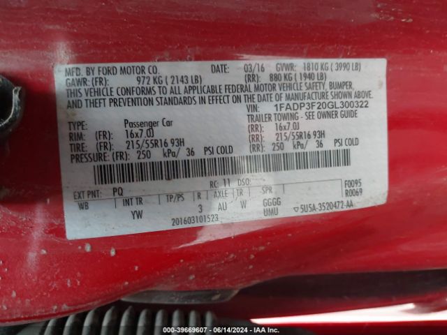 Photo 8 VIN: 1FADP3F20GL300322 - FORD FOCUS 