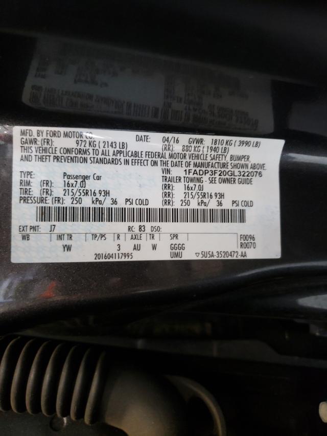 Photo 9 VIN: 1FADP3F20GL322076 - FORD FOCUS SE 