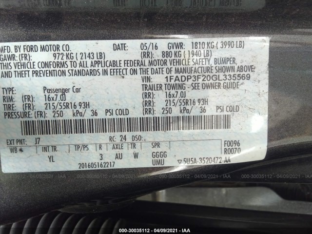 Photo 8 VIN: 1FADP3F20GL335569 - FORD FOCUS 