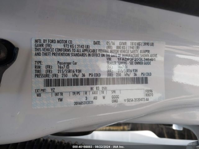 Photo 8 VIN: 1FADP3F20GL346491 - FORD FOCUS 