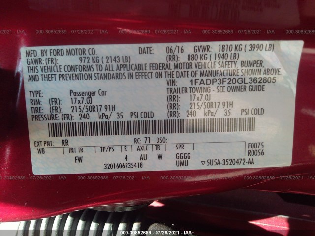 Photo 8 VIN: 1FADP3F20GL362805 - FORD FOCUS 