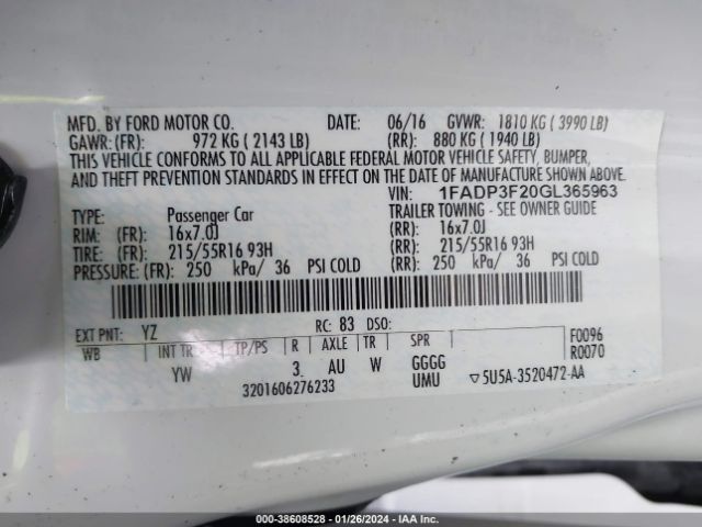 Photo 8 VIN: 1FADP3F20GL365963 - FORD FOCUS 