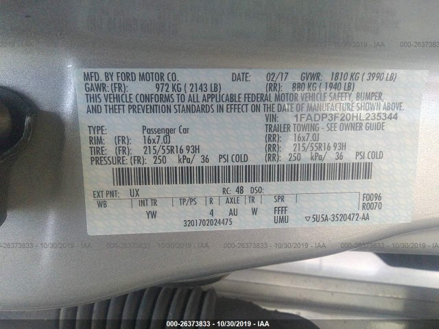 Photo 8 VIN: 1FADP3F20HL235344 - FORD FOCUS 