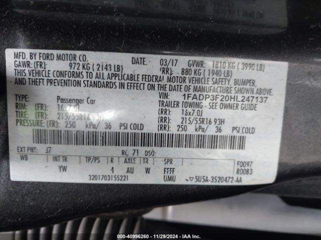 Photo 8 VIN: 1FADP3F20HL247137 - FORD FOCUS 