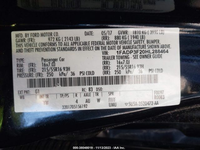 Photo 8 VIN: 1FADP3F20HL288464 - FORD FOCUS 