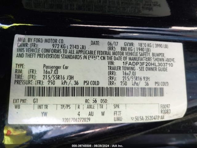 Photo 8 VIN: 1FADP3F20HL303710 - FORD FOCUS 