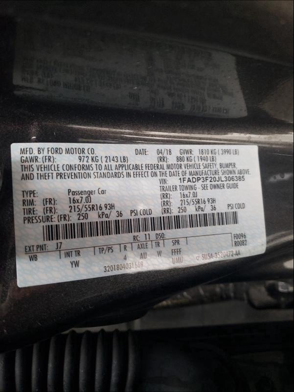 Photo 9 VIN: 1FADP3F20JL306385 - FORD FOCUS SE 