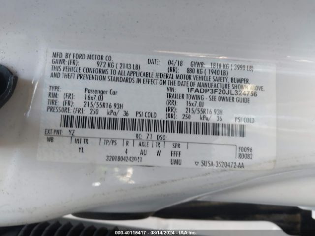 Photo 8 VIN: 1FADP3F20JL324756 - FORD FOCUS 