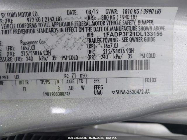 Photo 8 VIN: 1FADP3F21DL133156 - FORD FOCUS 