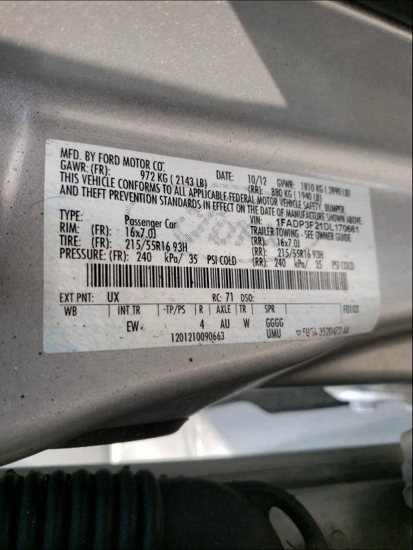 Photo 9 VIN: 1FADP3F21DL170661 - FORD FOCUS SE 