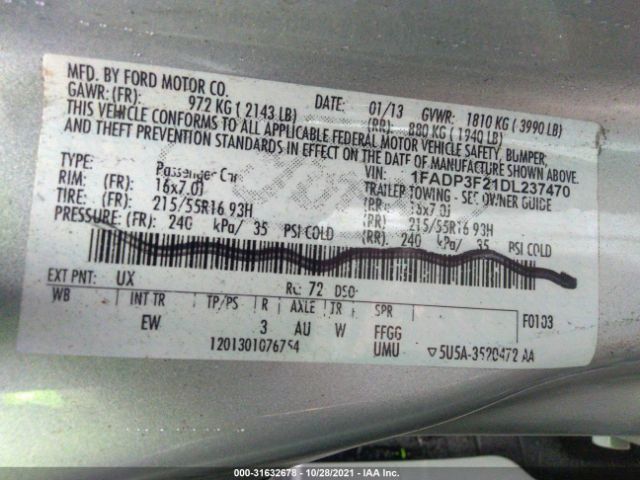 Photo 8 VIN: 1FADP3F21DL237470 - FORD FOCUS 