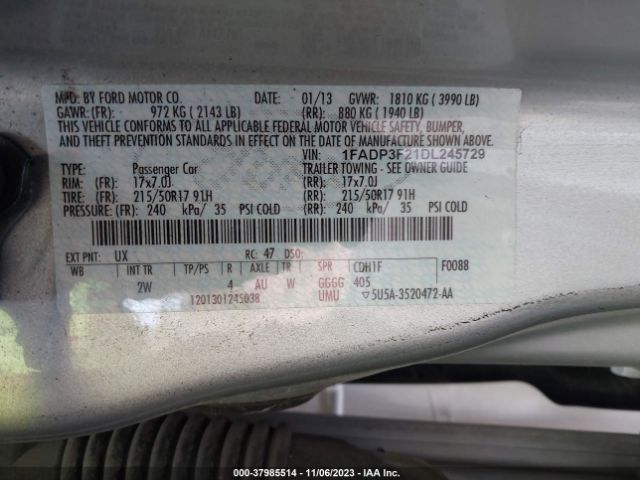 Photo 8 VIN: 1FADP3F21DL245729 - FORD FOCUS 