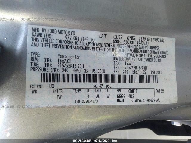 Photo 8 VIN: 1FADP3F21DL283493 - FORD FOCUS 