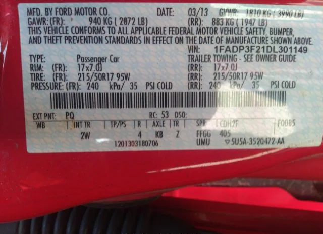 Photo 8 VIN: 1FADP3F21DL301149 - FORD FOCUS 