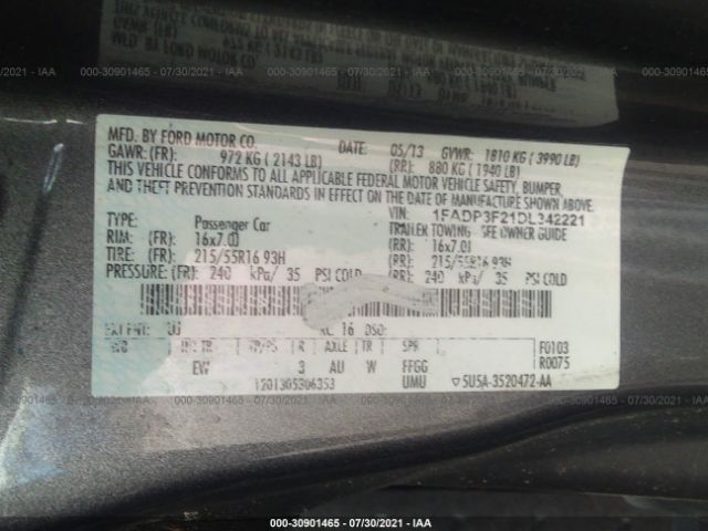 Photo 8 VIN: 1FADP3F21DL342221 - FORD FOCUS 