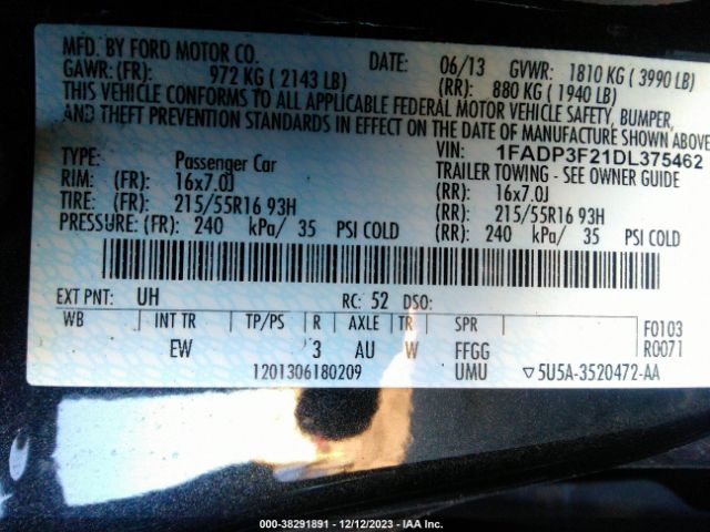 Photo 8 VIN: 1FADP3F21DL375462 - FORD FOCUS 