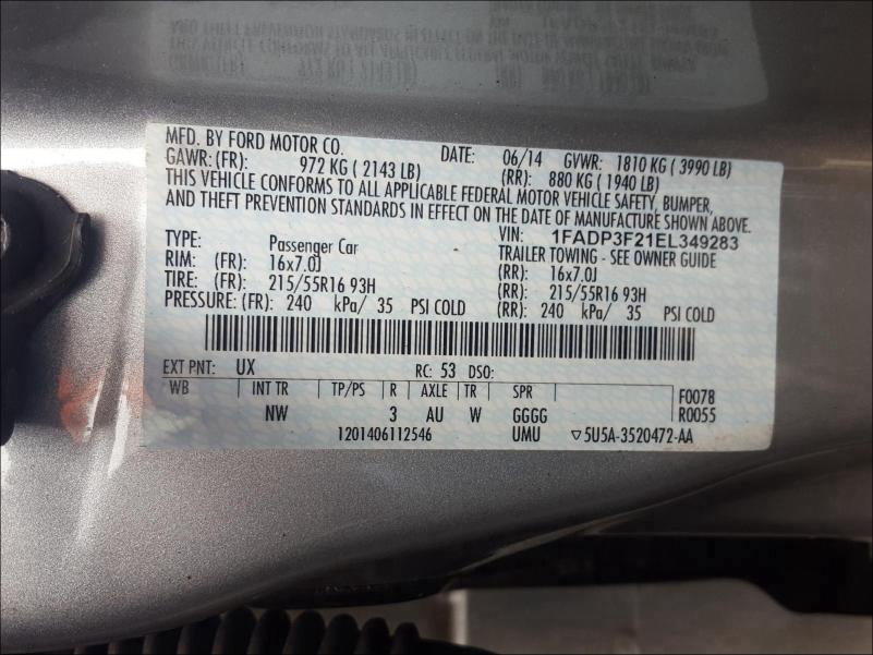 Photo 9 VIN: 1FADP3F21EL349283 - FORD FOCUS SE 