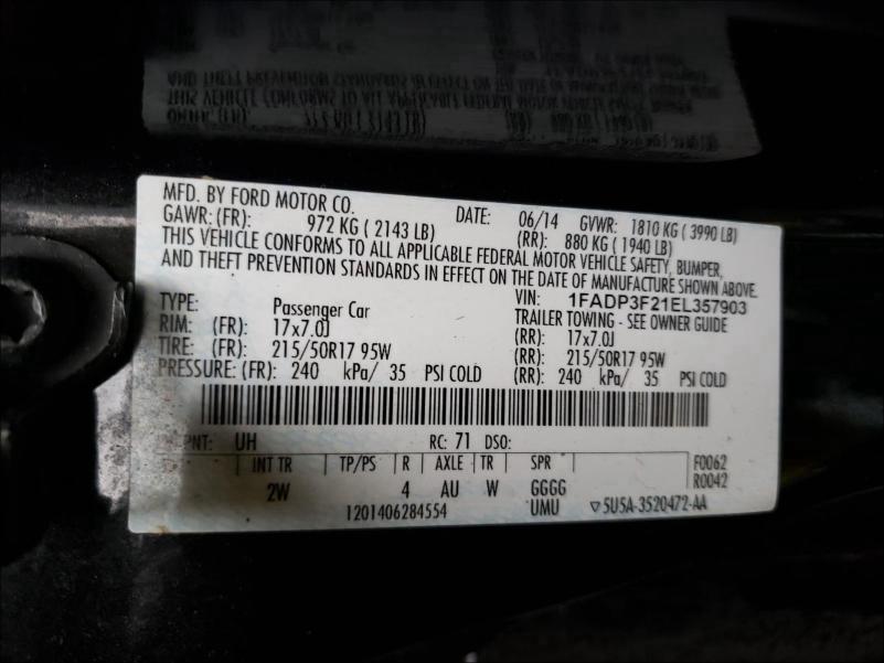 Photo 9 VIN: 1FADP3F21EL357903 - FORD FOCUS SE 