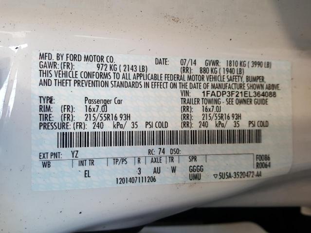 Photo 9 VIN: 1FADP3F21EL364088 - FORD FOCUS SE 