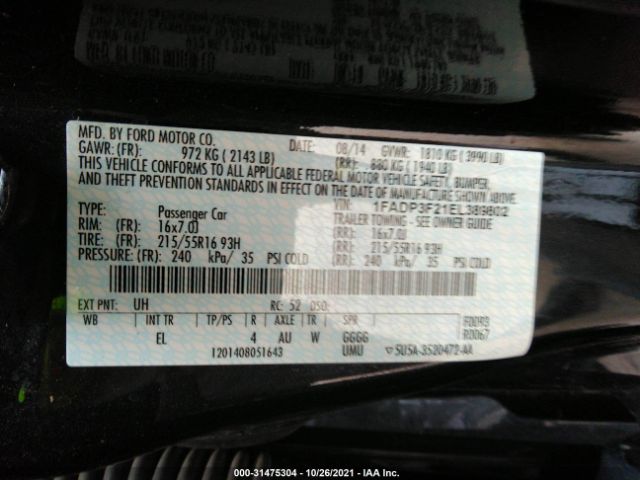 Photo 8 VIN: 1FADP3F21EL389802 - FORD FOCUS 