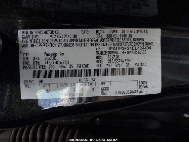 Photo 8 VIN: 1FADP3F21EL424404 - FORD FOCUS 