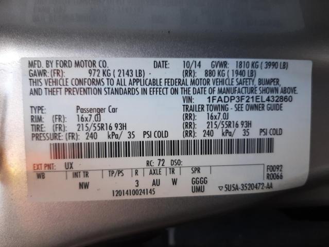 Photo 9 VIN: 1FADP3F21EL432860 - FORD FOCUS 