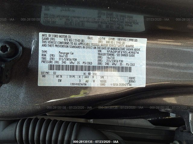 Photo 8 VIN: 1FADP3F21EL439274 - FORD FOCUS 