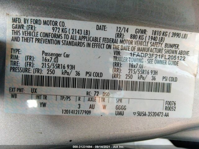 Photo 8 VIN: 1FADP3F21FL205122 - FORD FOCUS 