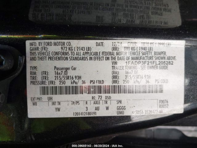 Photo 8 VIN: 1FADP3F21FL205282 - FORD FOCUS 